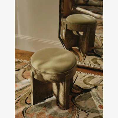 Soho Home Dalton Burl Footstool, Velvet, Lichen, UK