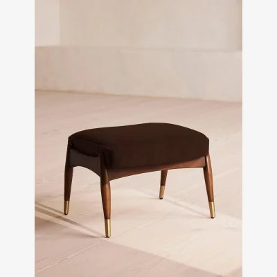 Soho Home Theodore Footstool, Velvet, Chocolate Brown