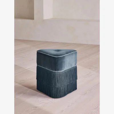 Soho Home Marta Footstool, Velvet, Grey Blue, UK