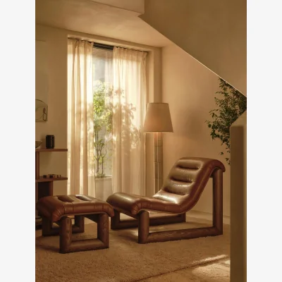 Soho Home Drew Lounge Chair and Footstool, Leather, Chestnut, UK