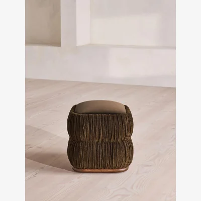 Soho Home Tabitha Footstool, Linen Chenille & Velvet, Chocolate, UK
