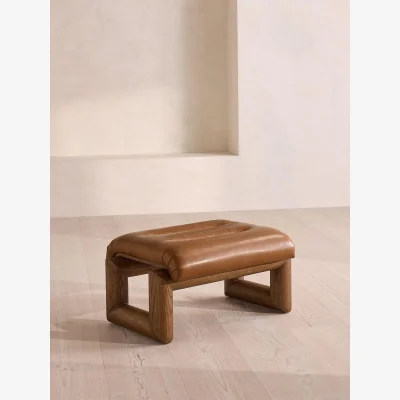 Soho Home Drew Footstool, Leather, Chestnut UK