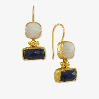 Wolf & Badger Women's White / Gold / Blue Nerissa Lapis & Moonstone Drop Earrings | Ottoman Hands