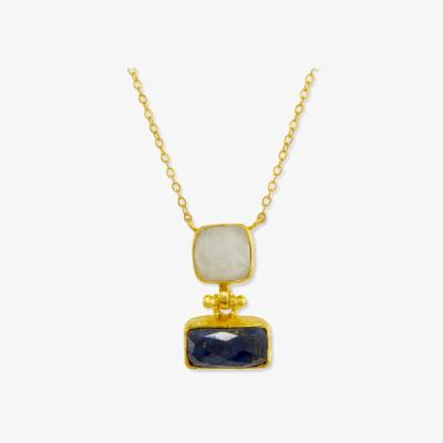 Wolf & Badger Women's White / Gold / Blue Nerissa Lapis & Moonstone Pendant Necklace | Ottoman Hands