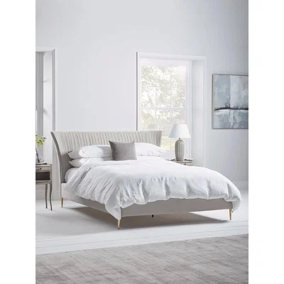Cox and Cox Pleated Velvet Kingsize Bed - Soft Grey