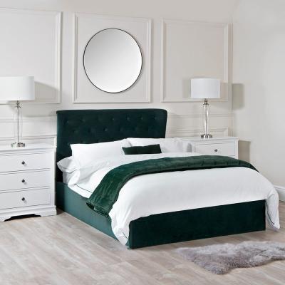 Chiltern Oak Furniture Chelsea End Lift Ottoman King Size Bed Frame Bottle Green Velvet