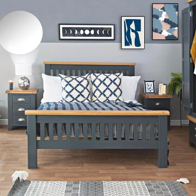 Chiltern Oak Furniture Hampshire Blue Painted Oak King Size Bed Frame High Foot End