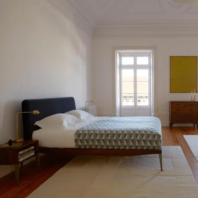 The Conran Shop King Size Bretton Bed in Danish Oiled Walnut & Taupe