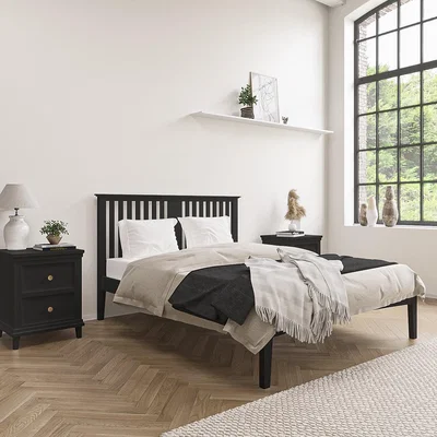 Furniture123 Black Wooden King Size Bed Frame with Headboard - Charlie