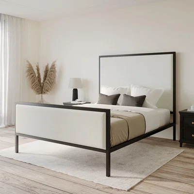 Furniture123 Beige Upholstered King Size Bed with Black Metal Frame - Alexandra
