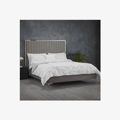 Furniture123 LPD Grey Velvet King Size Bed Frame with Mirrored Headboard Trim - Berkeley