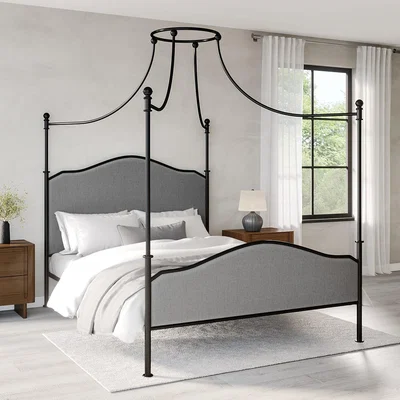 Furniture123 King Size Canopy Bed Frame in Black Metal - Lille