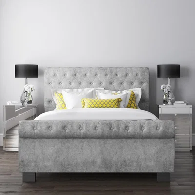 Furniture123 Safina Roll Top Kingsize Sleigh Bed in Grey Velvet