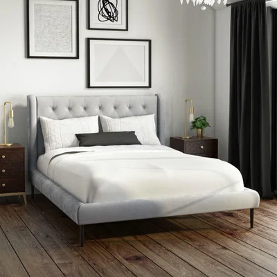Furniture123 Light Grey Velvet King Size Bed Frame with Winged Headboard - Amara