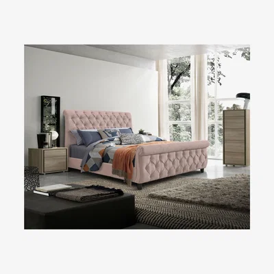 Furniture123 Anna Scroll Headboard and Footboard Super King Size bed in Pink