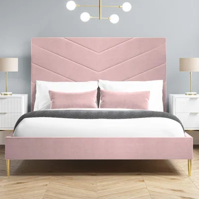 Furniture123 Blush Pink Velvet King Size Bed Frame with High Headboard - Aaliyah