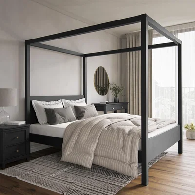 Furniture123 King Size Four Poster Bed Frame in Black - Victoria