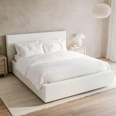 Furniture123 Off-White Fabric King Size Ottoman Cloud Bed Frame - Aries