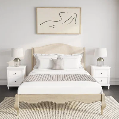 Furniture123 Wooden French King Size Bed Upholstered in Linen Fabric - Genevieve