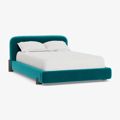 Heal's Heal's Nuvola King Bed Smart Velvet Petrol Walnut Stained Oak Feet - Heal's UK Bedroom Furniture
