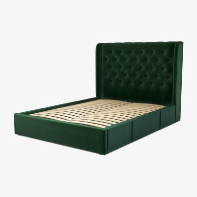 Made.com Romare King Size Bed with Storage Drawers, Bottle Green Velvet