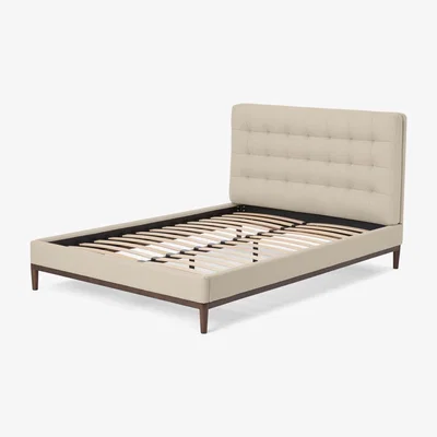 Made.com Lavelle King Size Bed, Soft Barley Weave & Walnut Stain Legs