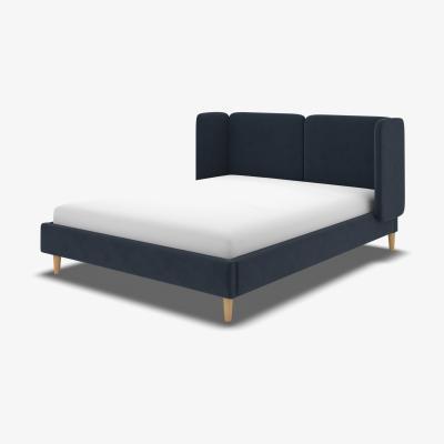Made.com Ricola King Size Bed, Dusk Blue Velvet with Oak Legs