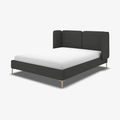 Made.com Ricola Super King Size Bed, Etna Grey Wool with Brass Legs