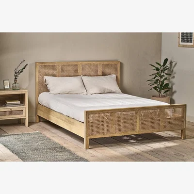 Nkuku Nkuku Saharsa Cane & Mango Wood Bed | Storage Furniture | Natural | King