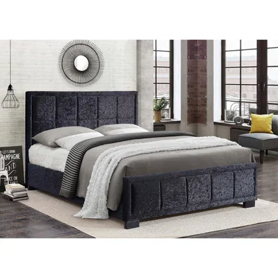 Oak&More Illinois Black Crushed Velvet Fabric King Size Bed