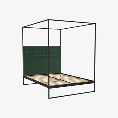 Olivia's Gillmore Bed Federico Black Frame & Canopy Deep Green Upholstered Headboard Bed / King
