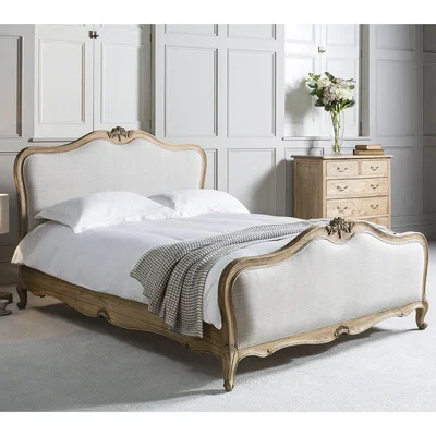Olivia's Gallery Direct Chic King Size Linen Upholstered Bed in Weathered Wood