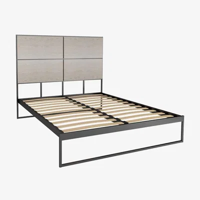 Olivia's Gillmore Bed Federico Black Frame & Weathered Oak Headboard Bed / King