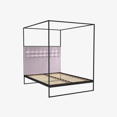 Olivia's Gillmore Federico Black Frame Canopy & Blush Upholstered Headboard / King