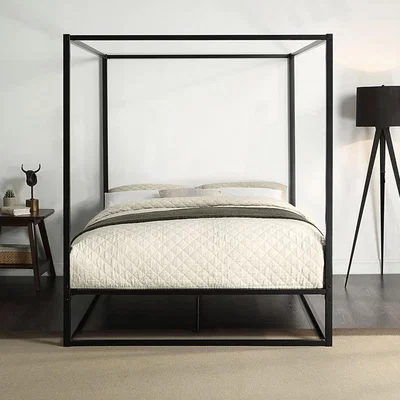The Range Ashwell Modern 4 Poster Metal Bed Frame - Black / King