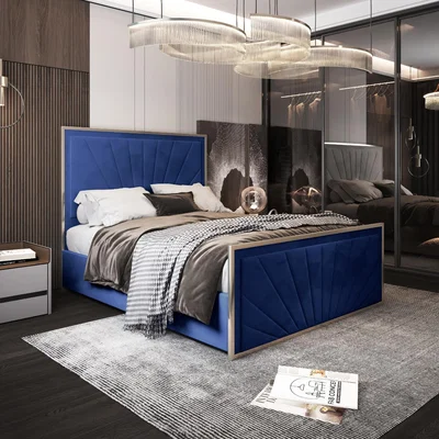 The Range Roxy Upholstered Soft Velvet Metal Bed Frame - Blue / King