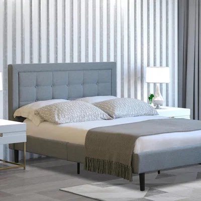 The Range Buttoned Headboard Grey Fabric Bed Frame  - Light Grey  / King