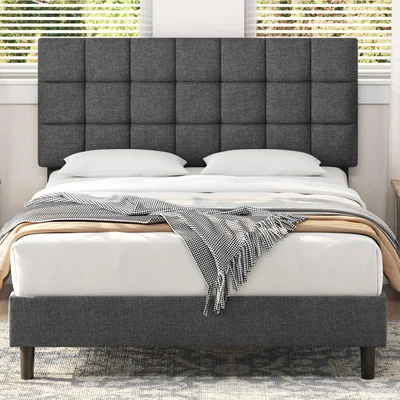 The Range Upholstered Bed Frame with Square Tufted Headboard - Dark Grey / King