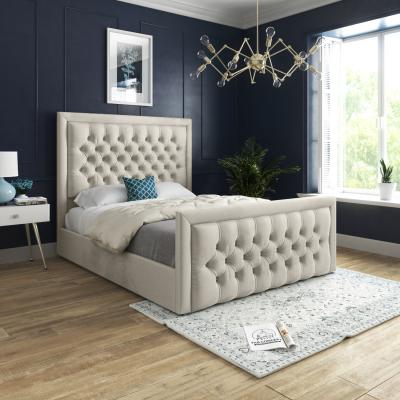 The Range Rovigo Upholstered Soft Velvet Bed Frame - Cream / King