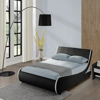 The Range Galactic Black with White Stripes Leather Bed Frame - Black / King