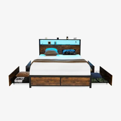 The Range Costway King Size Bed Frame Metal Platform Bed  -  Rustic Brown