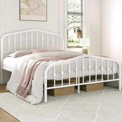 The Range Metal Platform Bed Frame with Arched Headboard and Footboard - White / King