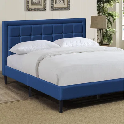 The Range Buttoned Headboard Grey Fabric Bed Frame - Blue / King