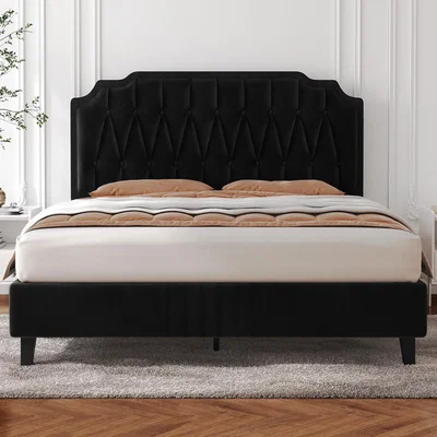 The Range Upholstered Bed Frame with Button-Tufted Headboard - Black / King