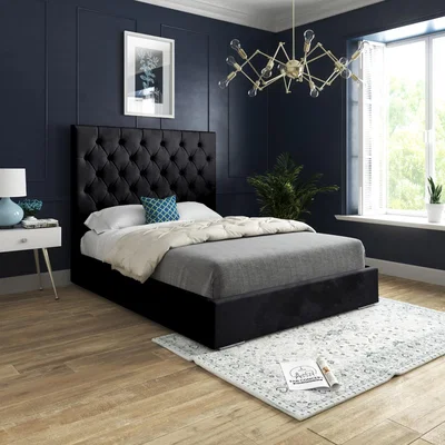 The Range Alma Upholstered Soft Velvet Bed Frame - Black / King