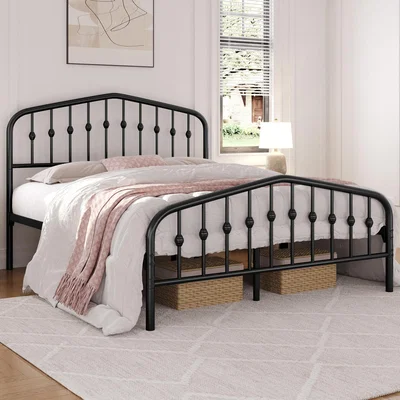 The Range Metal Platform Bed Frame with Arched Headboard and Footboard - Black / King