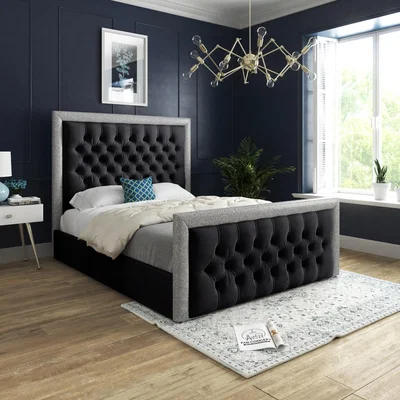 The Range Venice Glitter Border Upholstered Soft Velvet Bed Frame - Black / King