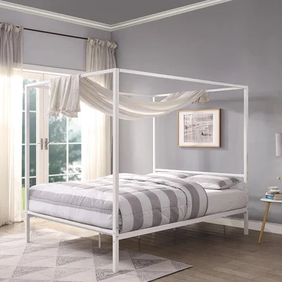 The Range Chalfont White Four Poster Metal Bed Frame - White / 33g / King