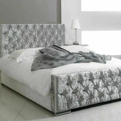 The Range Crushed Velvet Chesterfield  bed frame  SILVER KING - Silver