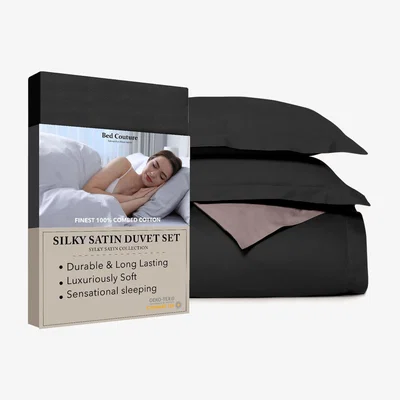 The Range Bed Couture Silky Satin Duvet Set with pillowcases 80x80cm - Black /Noughat / King
